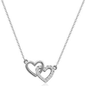 Tiny Double Heart Necklace Small Silver Cubic Zirconia Cute Dainty Love Necklace